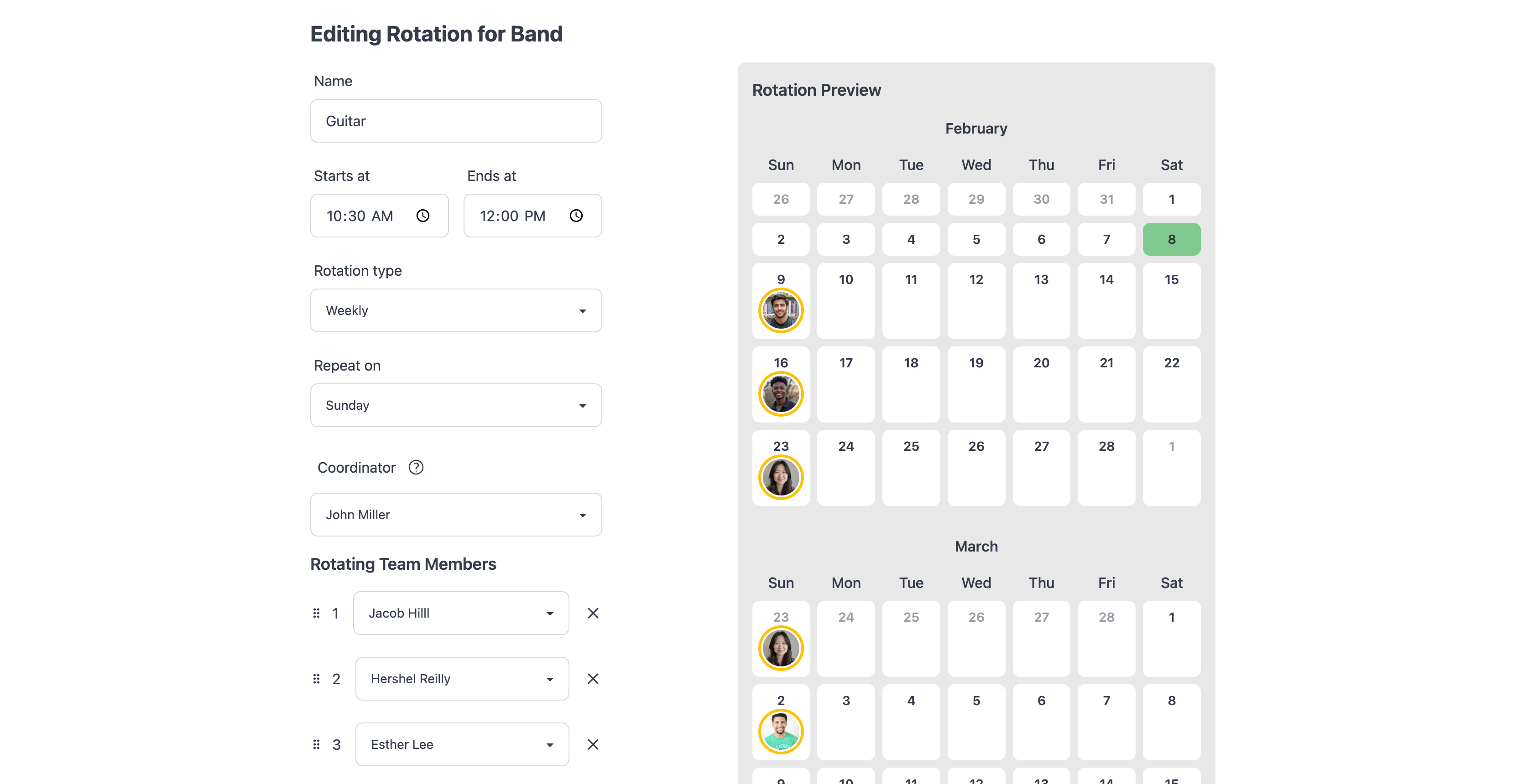 Automated volunteer scheduling with customizable schedules